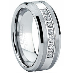 Metal Masters Co. Tungsten Carbide Men's Engagement Wedding Band Ring with Center,Cubic Zirconia 8mm, Sizes 7 to 13