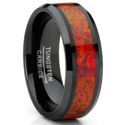 Metal Masters Co. Men's Red Fire Crushed Opal Tungnsten Wedding Band Ring Black 8MM Comfort-Fit