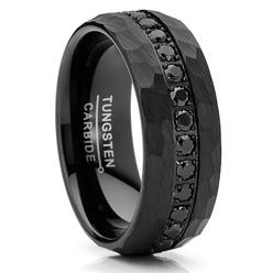 Metal Masters Co. Men Tungsten Black Wedding Band Hammered Eternity Ring CZ Comfort-Fit 8MM
