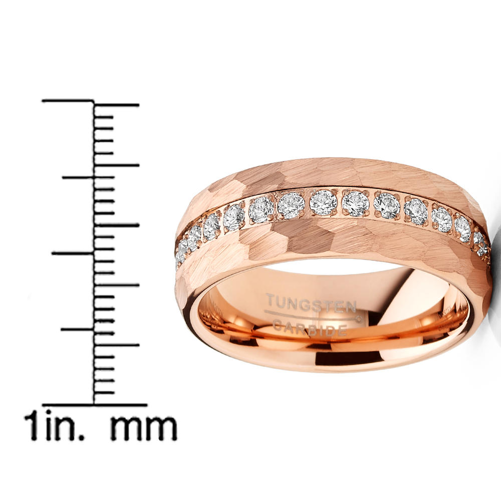 Metal Masters Co. Men Tungsten Rose Goldtone Wedding Band Hammered Eternity Ring CZ Comfort-Fit