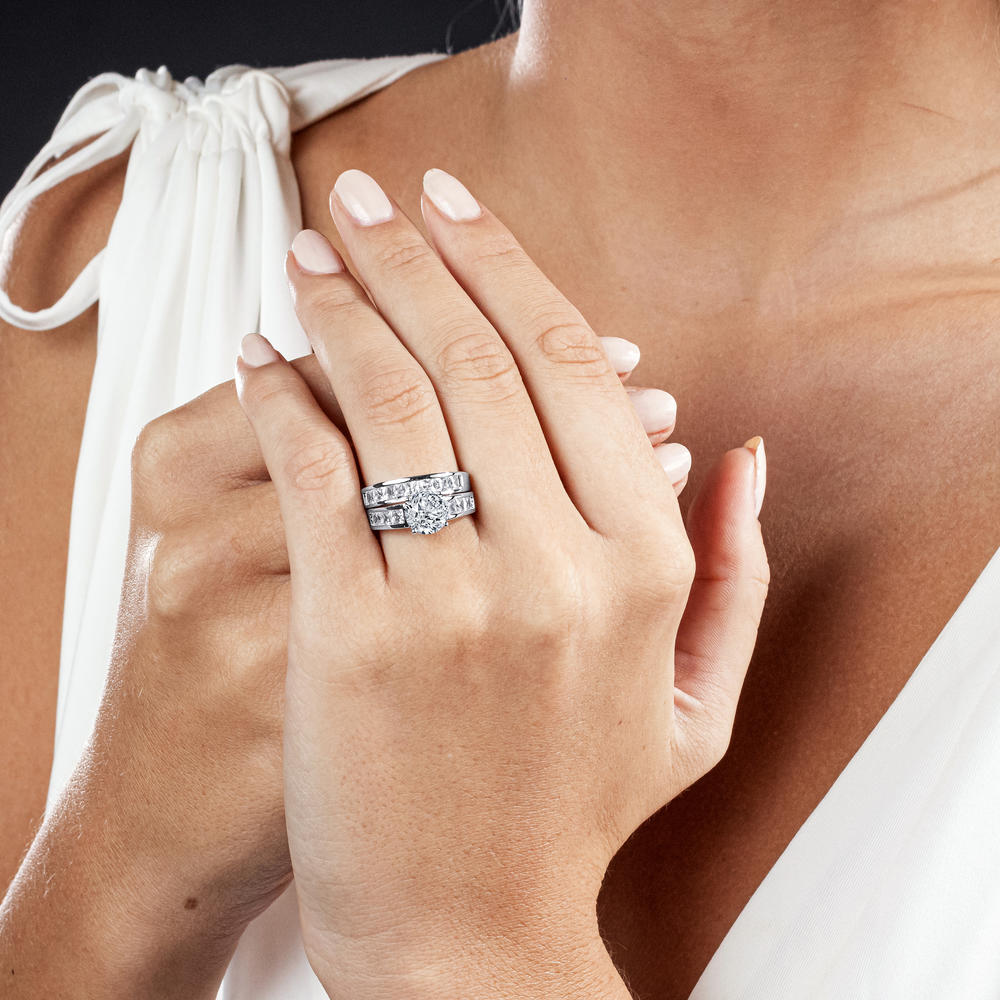 Bonndorf Women's Sterling Silver Bridal Set 2ct. Engagement Wedding Ring Round Princess-Cut Cubic Zirconia