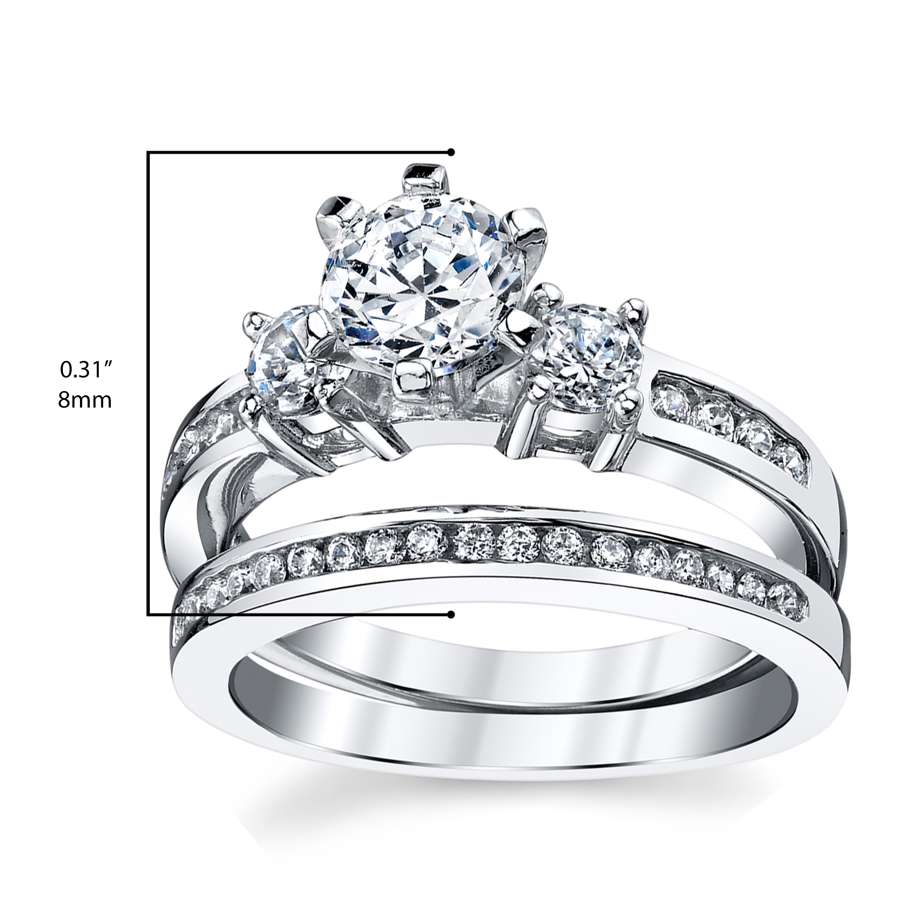 Bonndorf Women's Sterling Silver Wedding Engagement Ring 1.15Ct TCW 2Pc Set Cubic-Zirconia