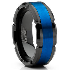 Metal Masters Co. Mens Tungsten Ring Grooved Wedding Band Black Blue Comfort-fit 8MM