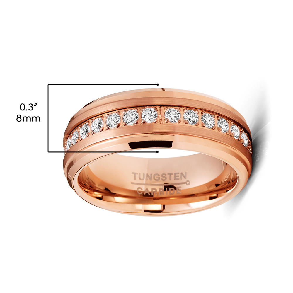 Metal Masters Co. Rosegold-tone Tungsten Carbide Eternity Ring Wedding Band Round Cubic Zirconia 8MM