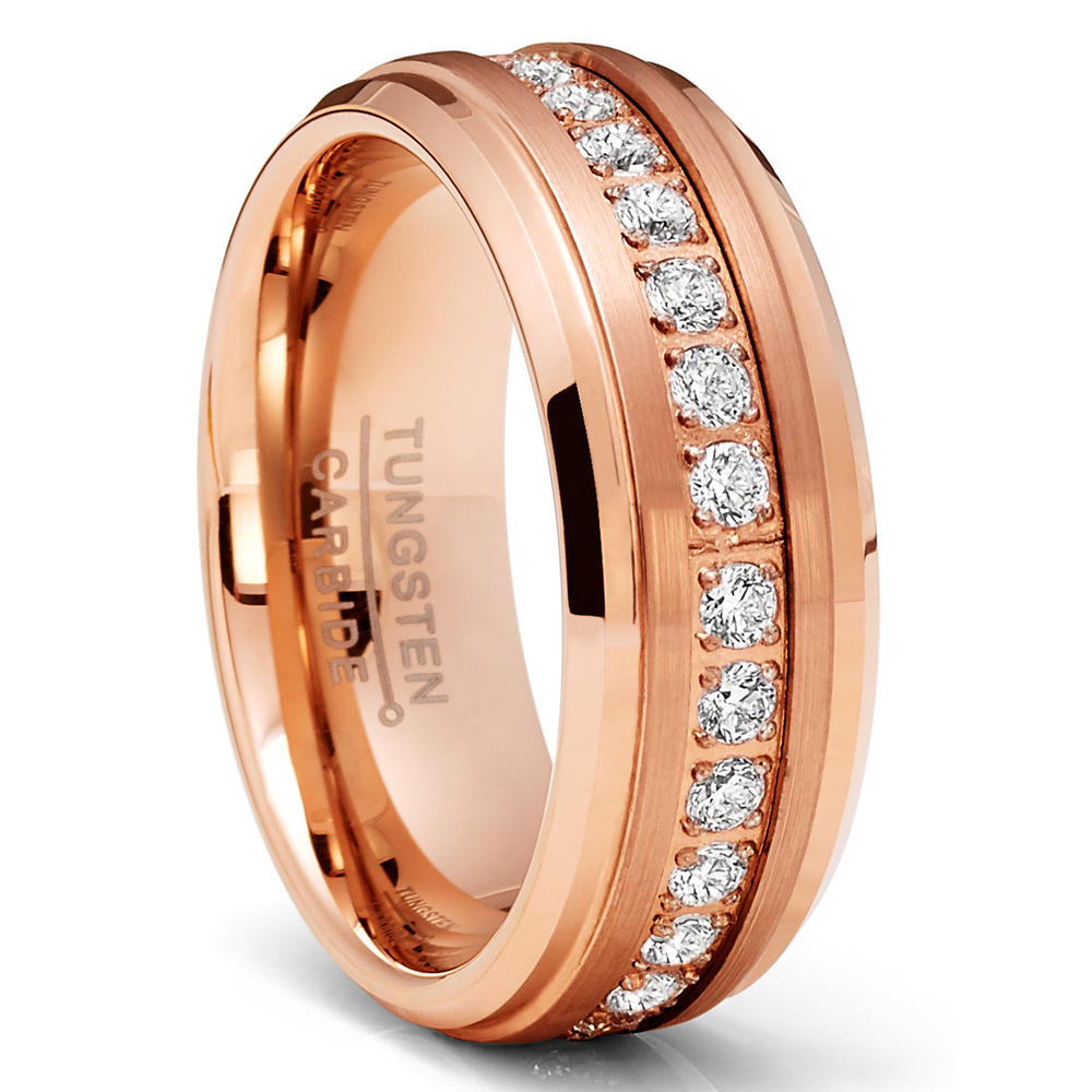 Metal Masters Co. Rosegold-tone Tungsten Carbide Eternity Ring Wedding Band Round Cubic Zirconia 8MM
