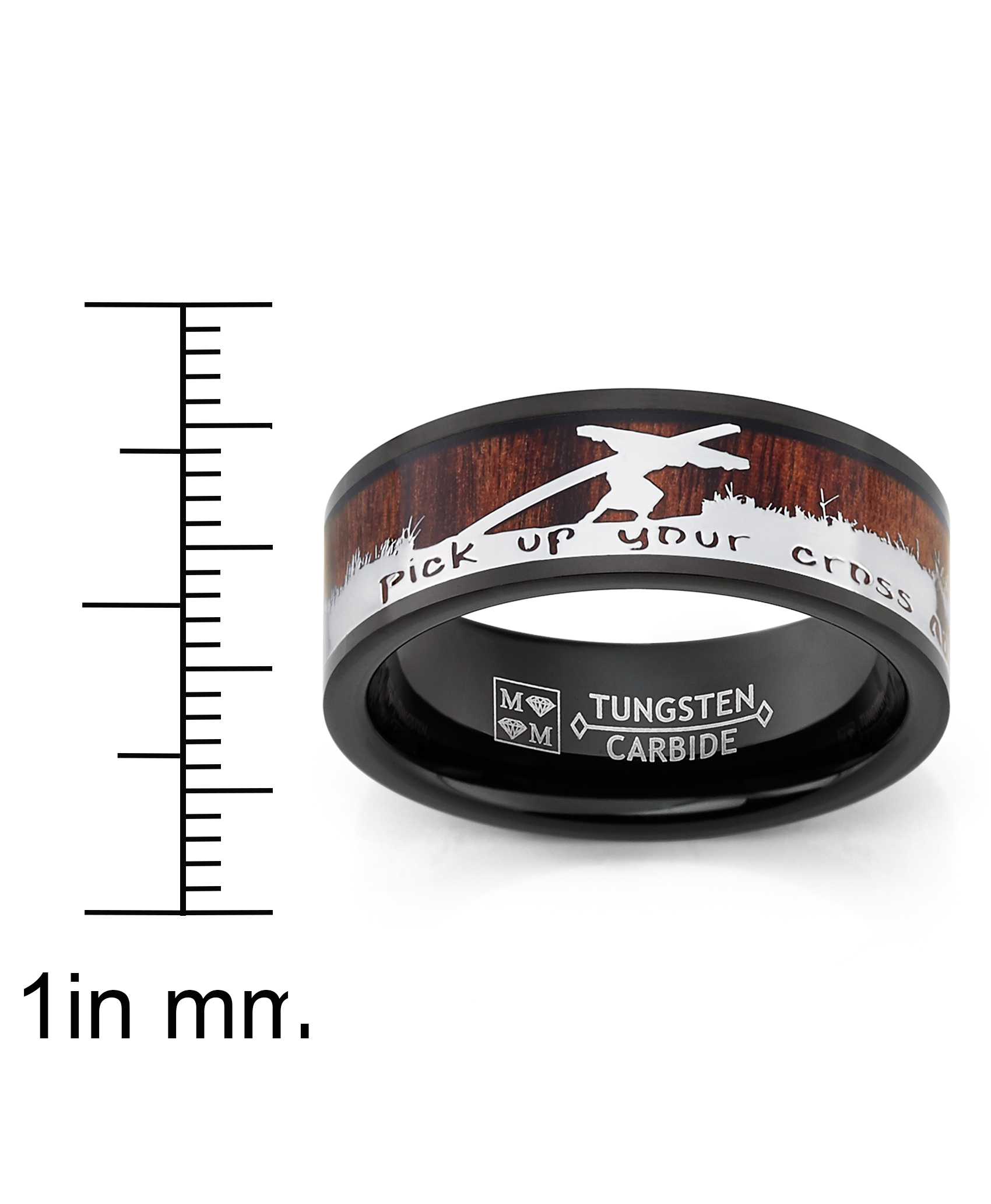 Metal Masters Co. Men's Christian Tungsten Ring Jesus Carrying Cross Bible Verse Wood Inlay 8MM
