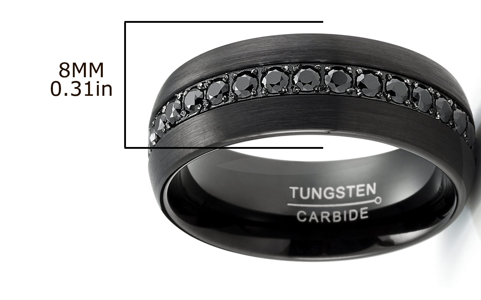 Metal Masters Co. Tungsten Carbide Mens Ring Wedding Band Black Round 1.7Ct SImulated DIamond CZ Cubic Zirconia 8MM Comfort-Fit Black