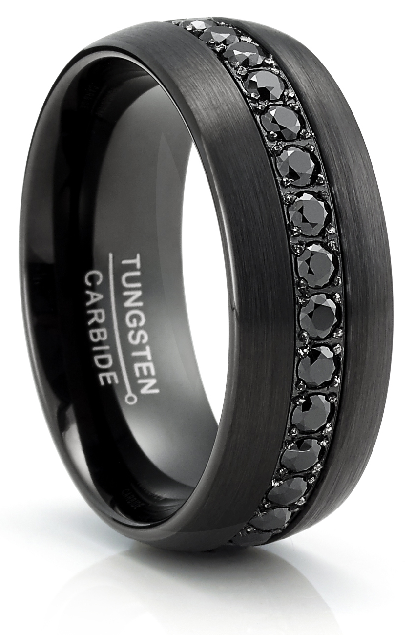 Metal Masters Co. Tungsten Carbide Mens Ring Wedding Band Black Round 1.7Ct SImulated DIamond CZ Cubic Zirconia 8MM Comfort-Fit Black