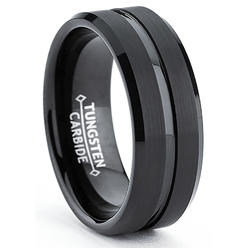 Metal Masters Co. Men's Tungsten Ring Wedding Band Black Grooved Beveled Edge 8MM Sizes 7 to 15