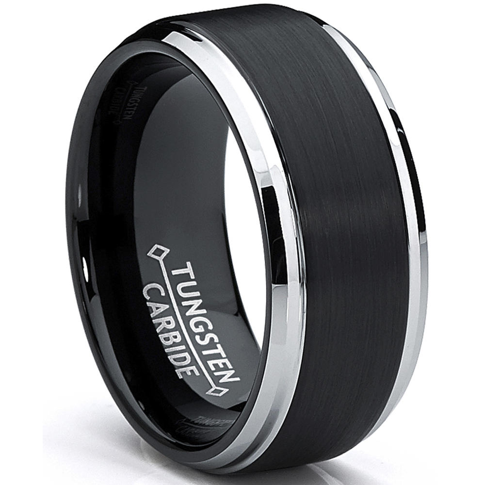 Metal Masters Co. Men's Two-Tone Tungsten Ring Black Brushed Wedding Band 9MM Sizes 7-15