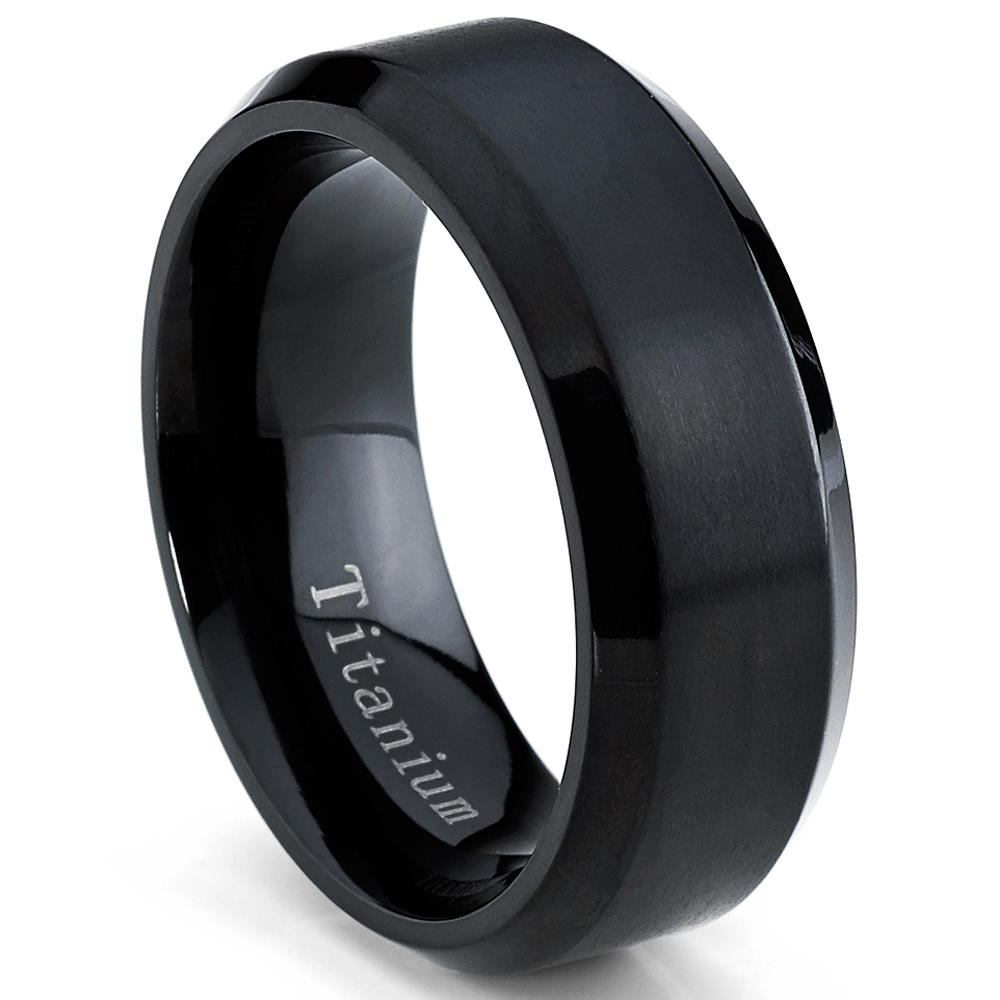 Metal Masters Co. Black Titanium Ring Men's Brushed Wedding Band, Comfort Fit, 8mm Sizes 7 to 15