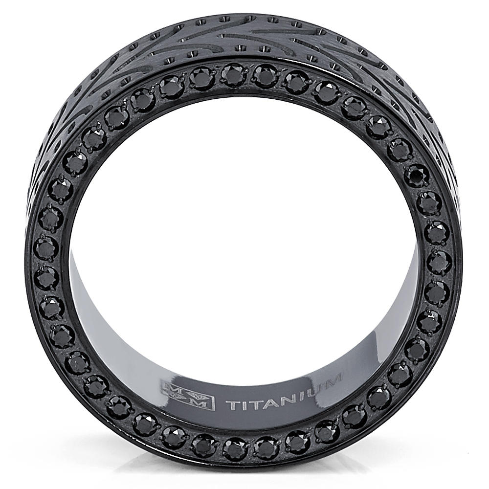 Bonndorf Black Titanium Men's Eternity Engagement Wedding Band Ring with Black Cubic Zirconia CZ, 8mm