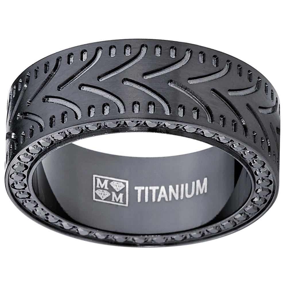 Bonndorf Black Titanium Men's Eternity Engagement Wedding Band Ring with Black Cubic Zirconia CZ, 8mm