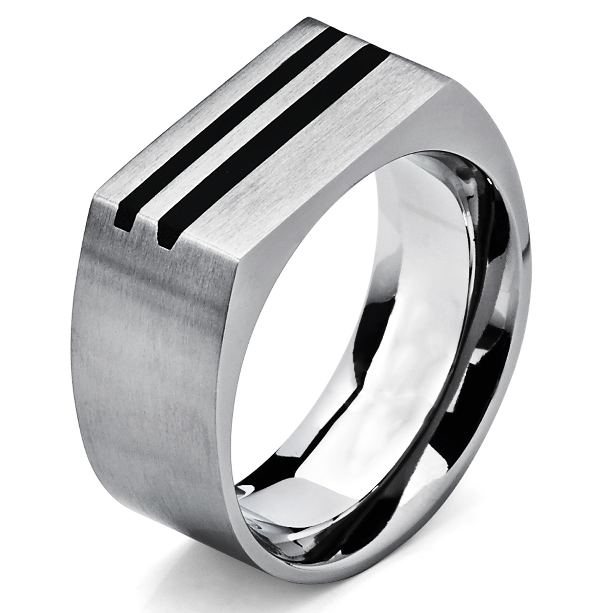 Metal Masters Co. Men's Bold Titanium Pinky Ring Bands with Resin Inlay, Brushed Finish Comfort Fit 10mm Wide