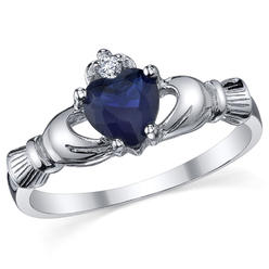 Metal Masters Co. Women's Sterling Silver 925 Irish Claddagh Friendship Love Simulated Sapphire Blue Heart Cubic Zirconia Ring