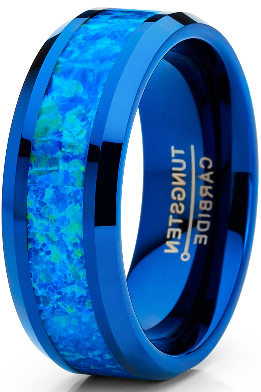 Metal Masters Co. Men's Blue Green Crushed Opal Tungsten Wedding Band Ring Comfort Fit 8MM