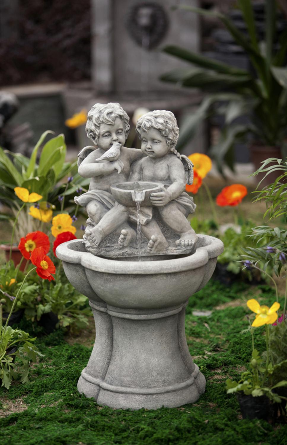 Lighted Bird Bath Water Fountain Cc Outdoor Living 30 7 Led Lighted Charming Cherubs And Bird Patio Garden Water Fountain
