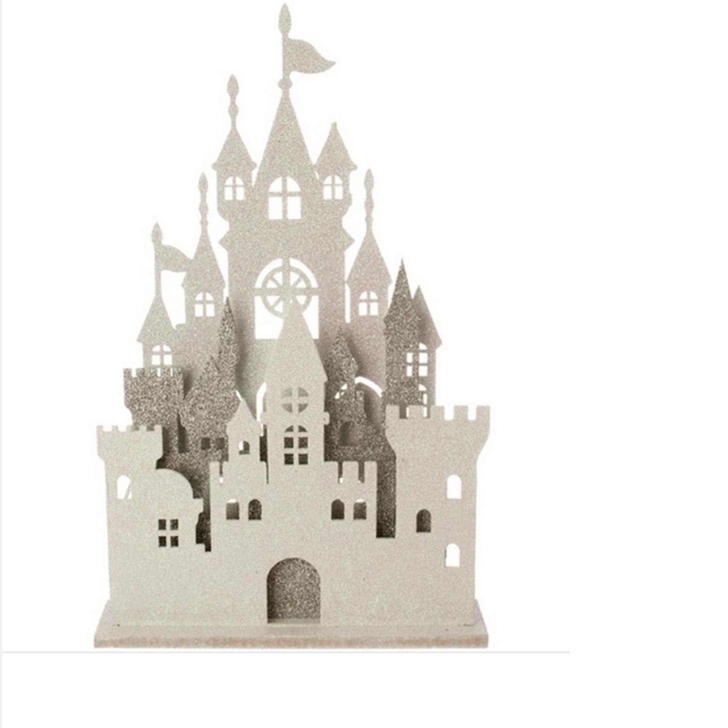 raz 165 ice palace silver and white glittered pre lit castle facade table top decoration