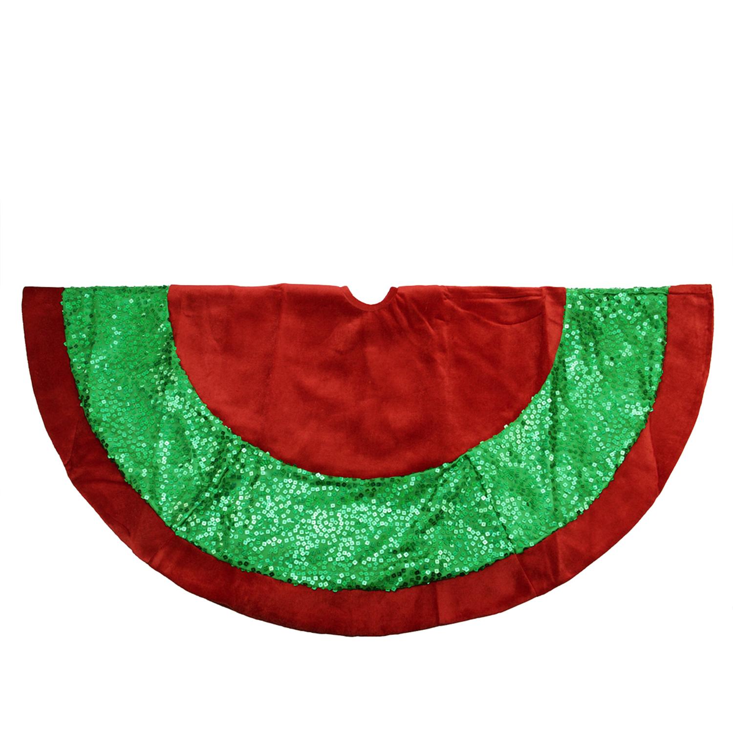 Northlight 48 Green Holographic Sequined Christmas Tree Skirt With Red Velveteen Trim Northlight 48 Green Holographic Sequined Christmas Tree Skirt With Red Velveteen Trim