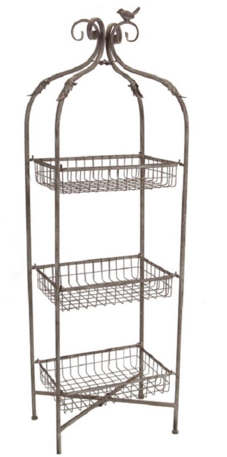 Three Tier Metal Basket Vegetable Stand Melrose Pack Of 2 Gray Metal 3 Tier Basket Stands With Bird And Leaf Details