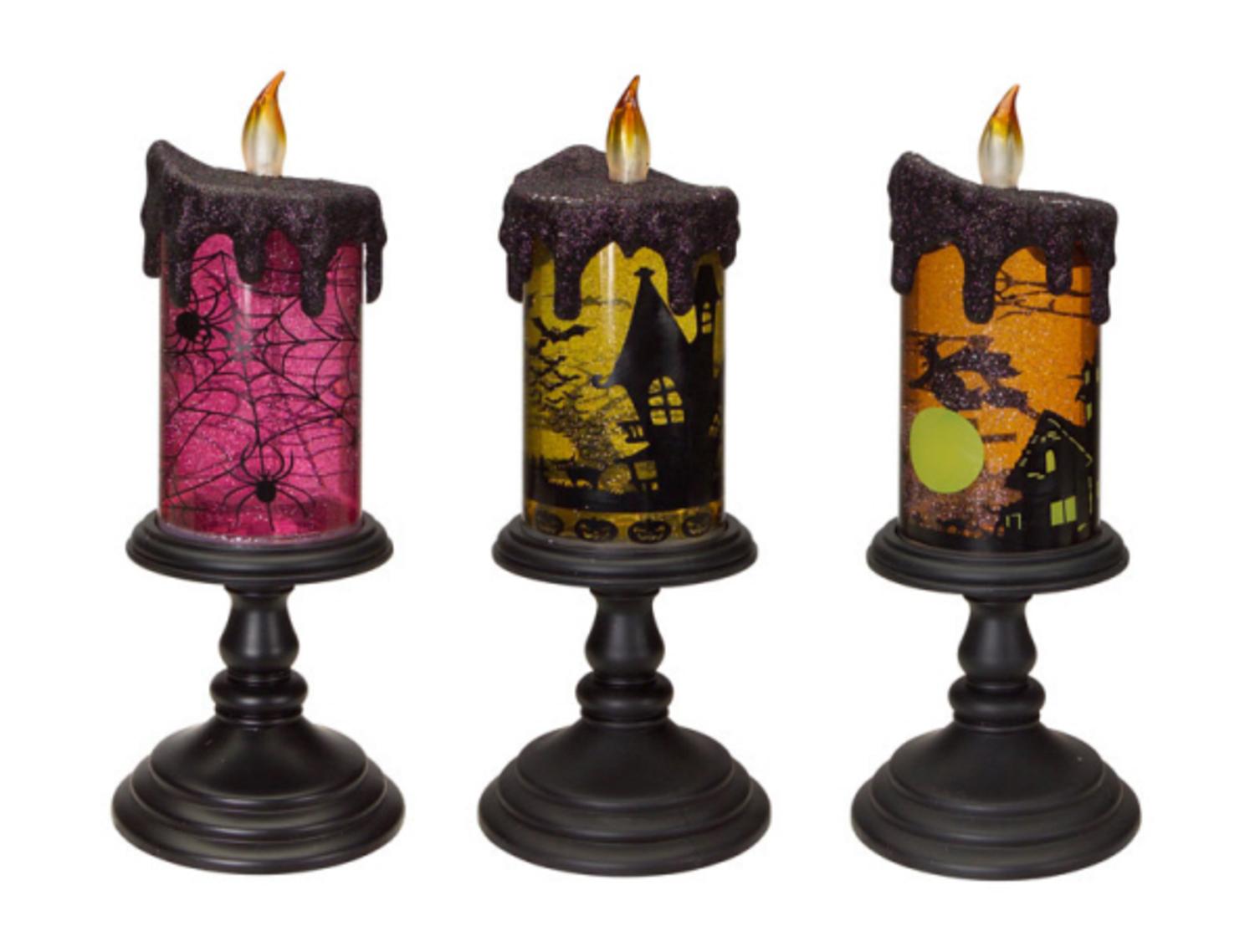 melrose set of 3 battery operated led spinning halloween candles 105
