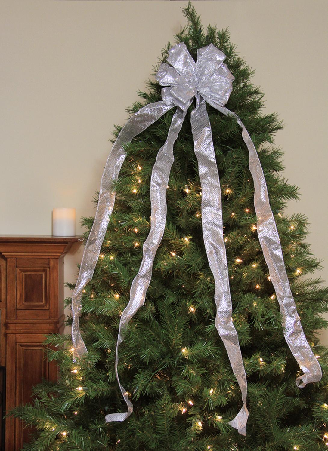 St Nicks Choice 48 Sheer Silver Glitter 16 Loop Christmas Tree Topper Bow Decoration St Nicks Choice 48 Sheer Silver Glitter 16 Loop Christmas Tree Topper Bow Decoration