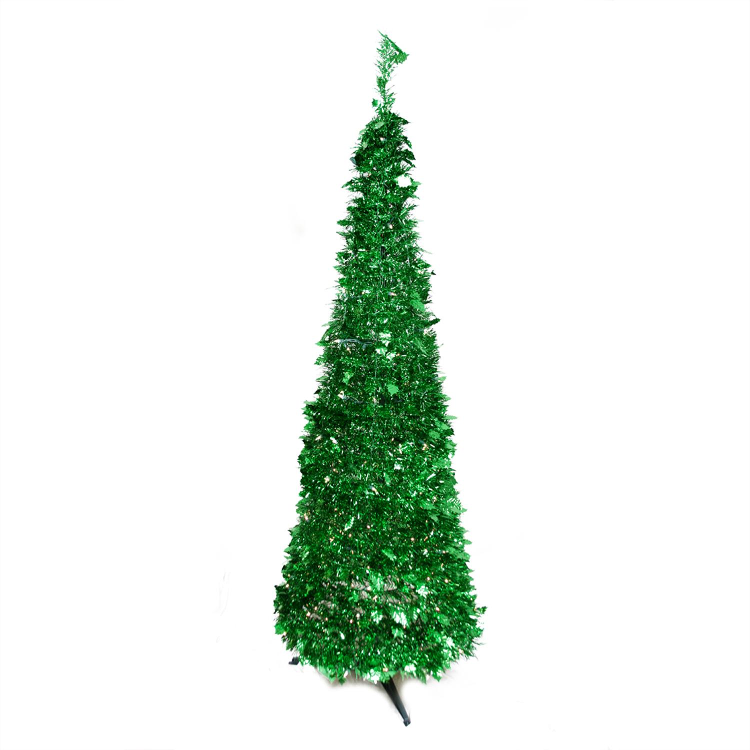 Rich Pacific 6 Pre Lit Pop Up Bright Green Tinsel Artificial Christmas Tree Rich Pacific 6 Pre Lit Pop Up Bright Green Tinsel Artificial Christmas Tree