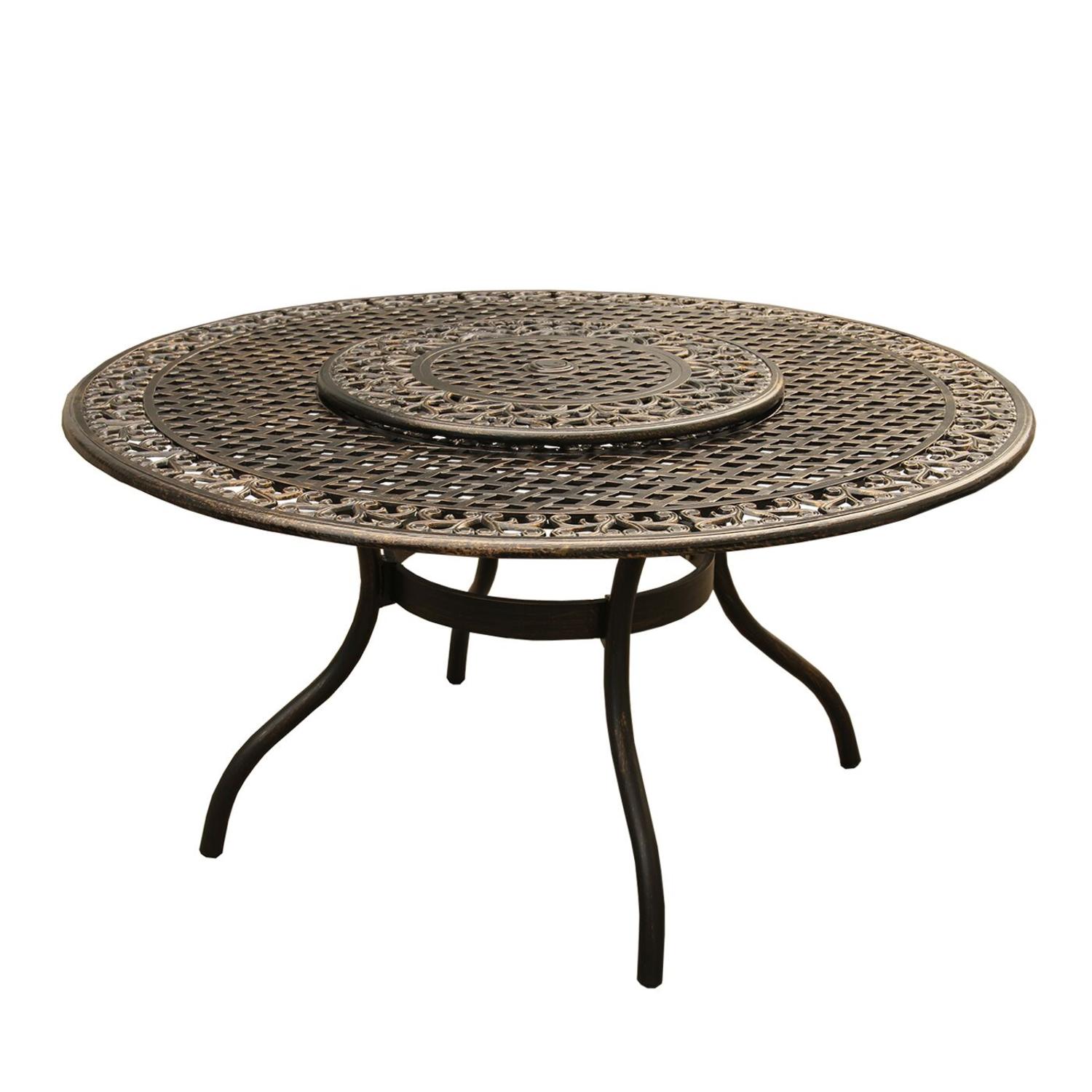 Outdoor Table Lazy Susan Cc Outdoor Living 59 Brown Mesh Lattice Round Aluminum Patio Dining Table W