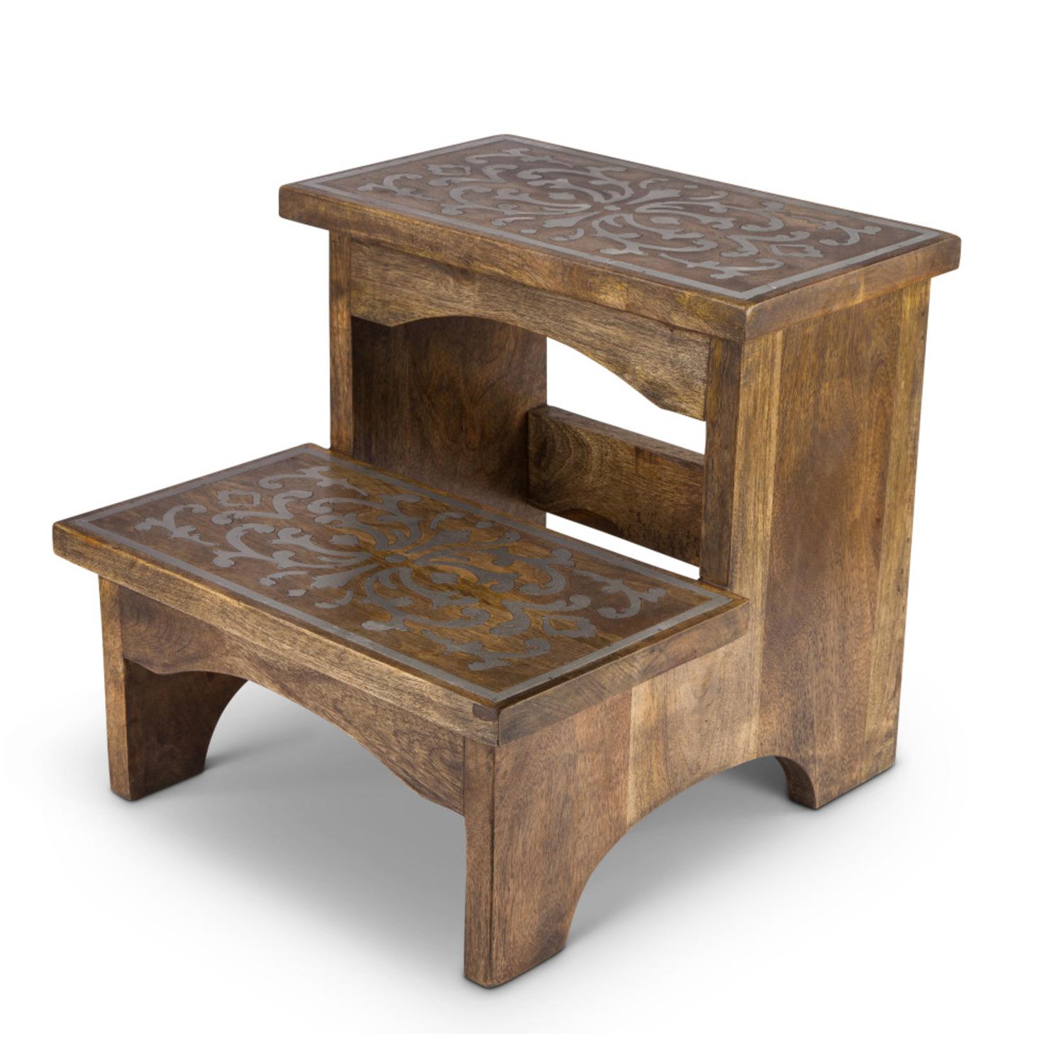 Diva At Home 18 Brown Decorative Laurel Leafs Printed Rectangular Diva At Home 18 Brown Decorative Laurel Leafs Printed Rectangular Two Step Stool