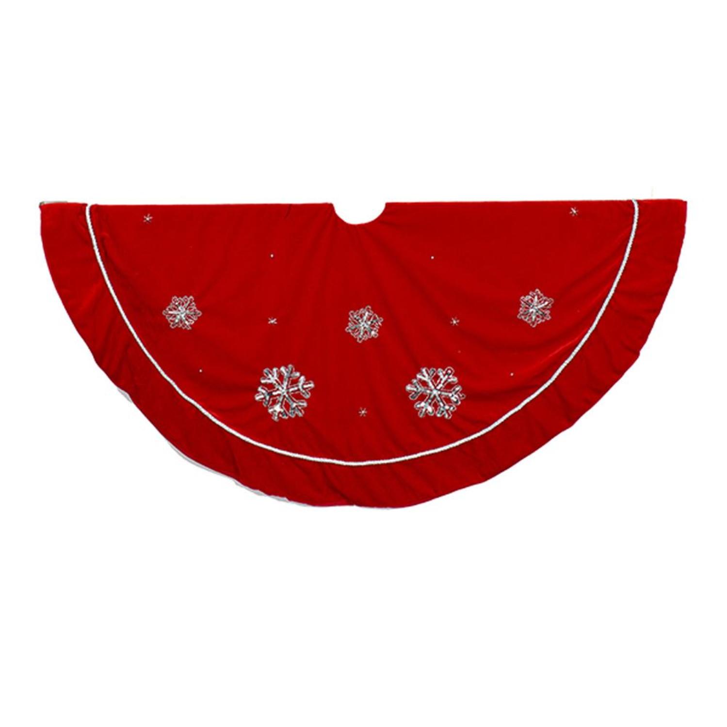 CC Christmas Decor 50 Red Velvet Sequin And Snowflake Embellished Round Tree Skirt CC Christmas Decor 50 Red Velvet Sequin And Snowflake Embellished Round Tree Skirt