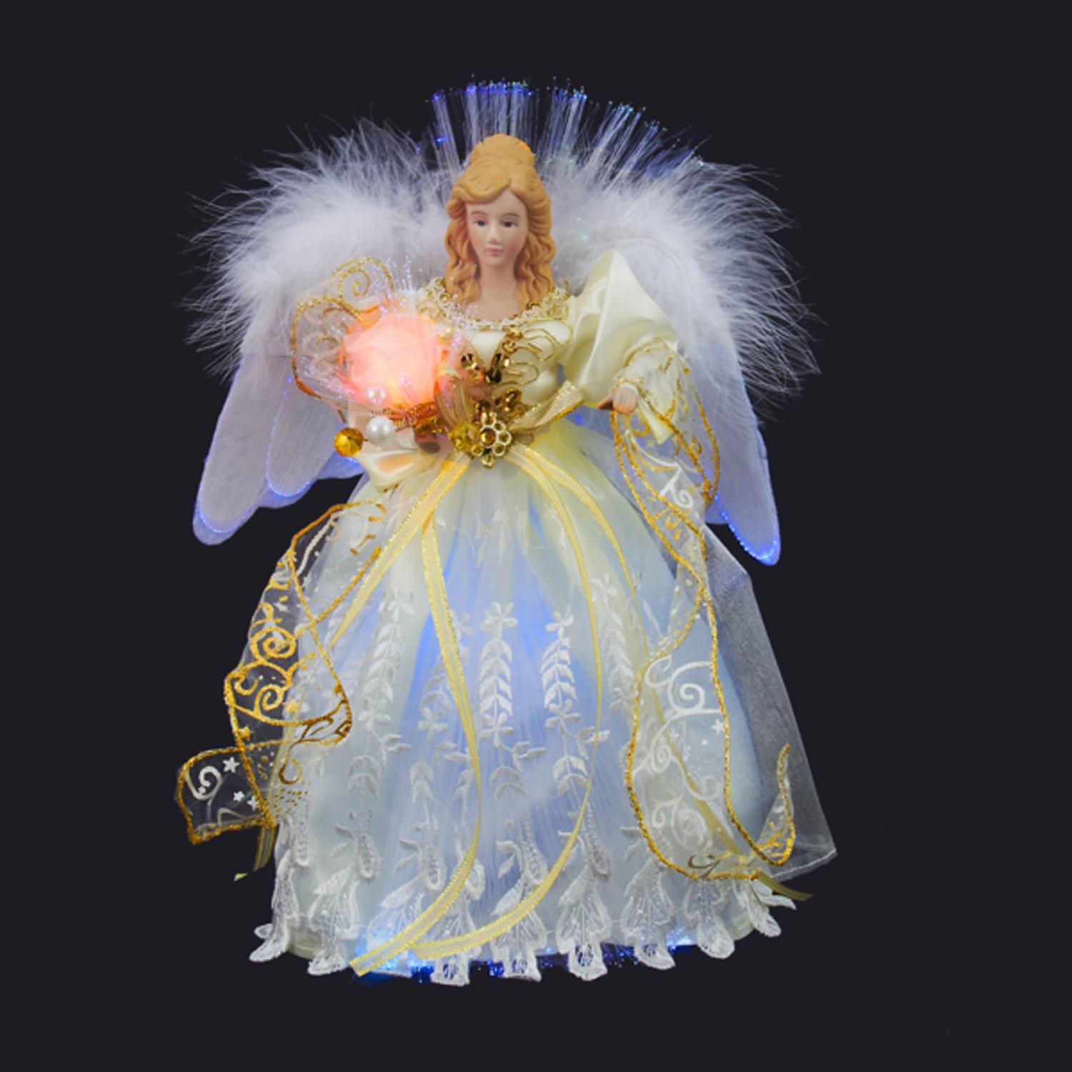 KSa 12 Elegant Cream And Bright White LED Light Fiber Optic Angel Christmas Tree Topper KSa 12 Elegant Cream And Bright White LED Light Fiber Optic Angel Christmas Tree Topper