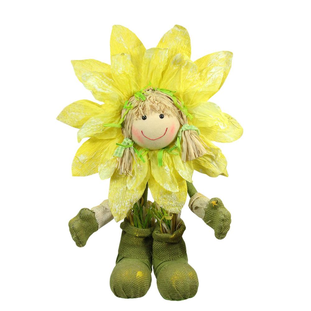 Northlight 29" Green and Yellow Spring Floral Standing Sunflower Girl Decorative Figure