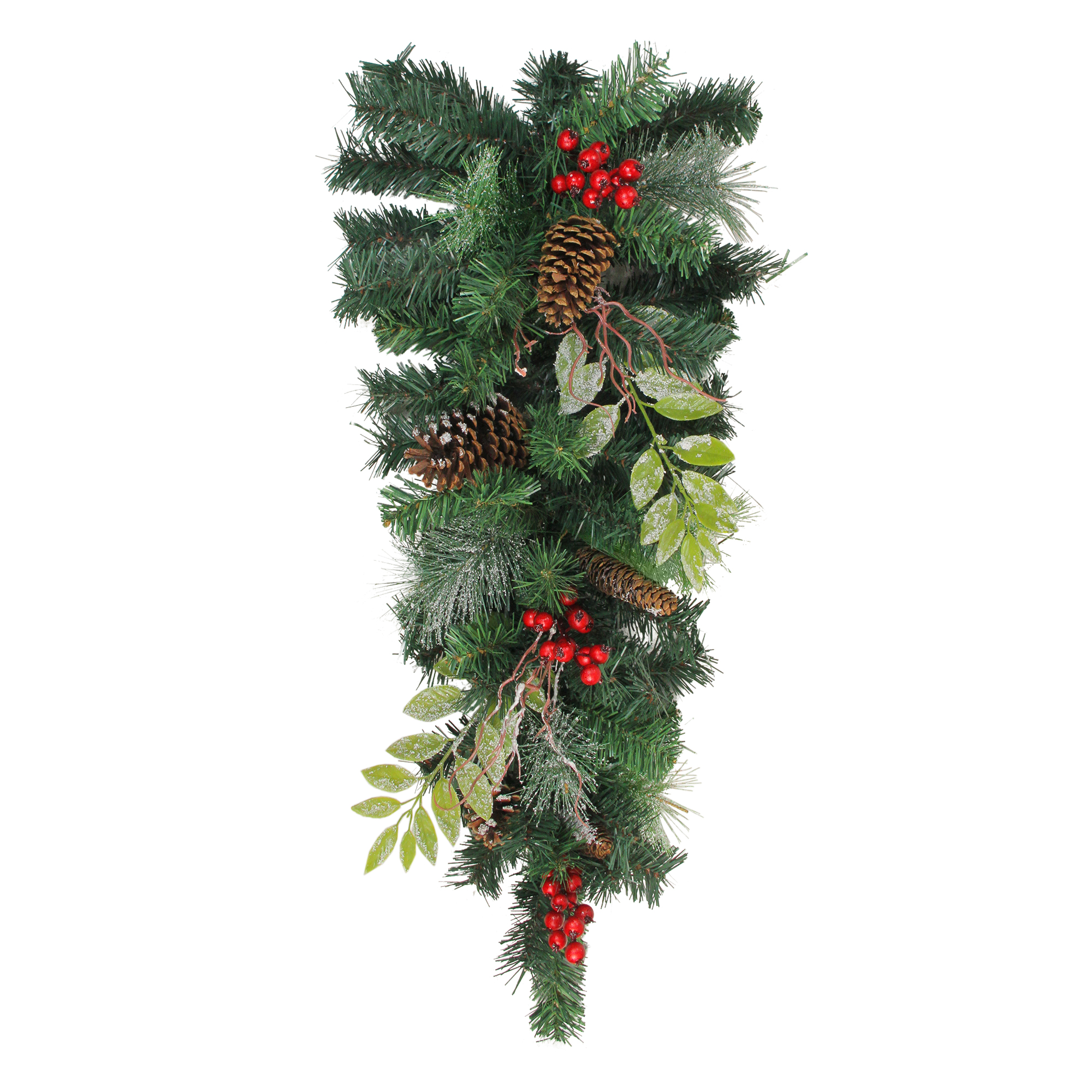 Northlight 32” Pre-Decorated Frosted Pinecone and Berry Artificial Christmas Teardrop Swag - Unlit