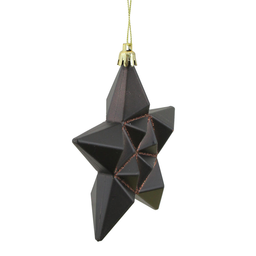 DAK 12ct Matte Chocolate Brown Glittered Star Shatterproof Christmas Ornaments 5"