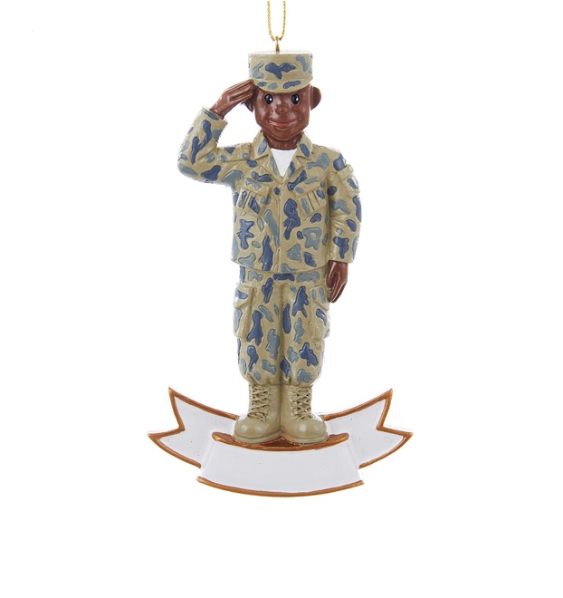 Kurt S. Adler 4.25" Blue and Brown Army Uniformed Soldier Saluting Christmas Ornament