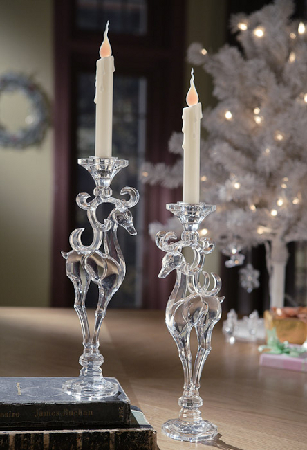 CC Christmas Decor Pack of 4 Icy Crystal Decorative Christmas Deer Taper Candle Holders 12.8"