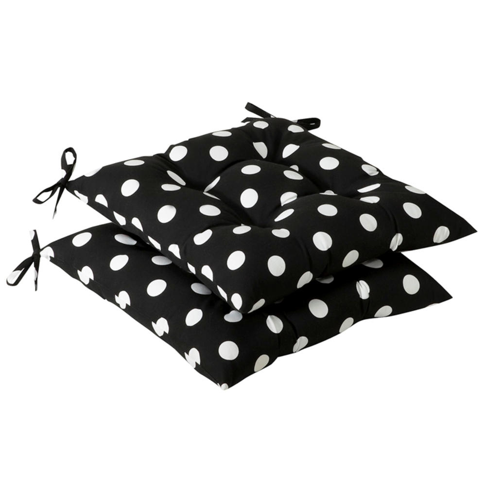 CC Home Furnishings Set of 2 Outdoor Patio Tufted Chair Seat Cushions - Black & White Polka Dot