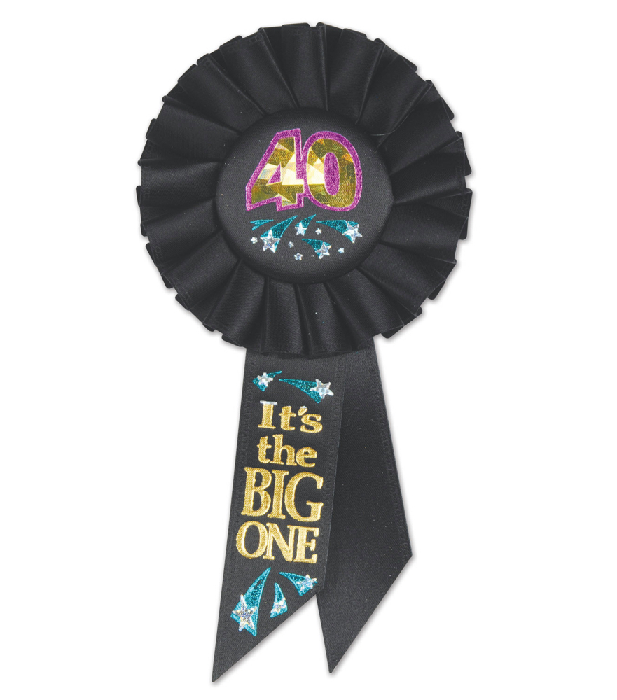Beistle Pack of 6 Black "40…It’s The Big One" Birthday Celebration Rosette Ribbons 6.5"