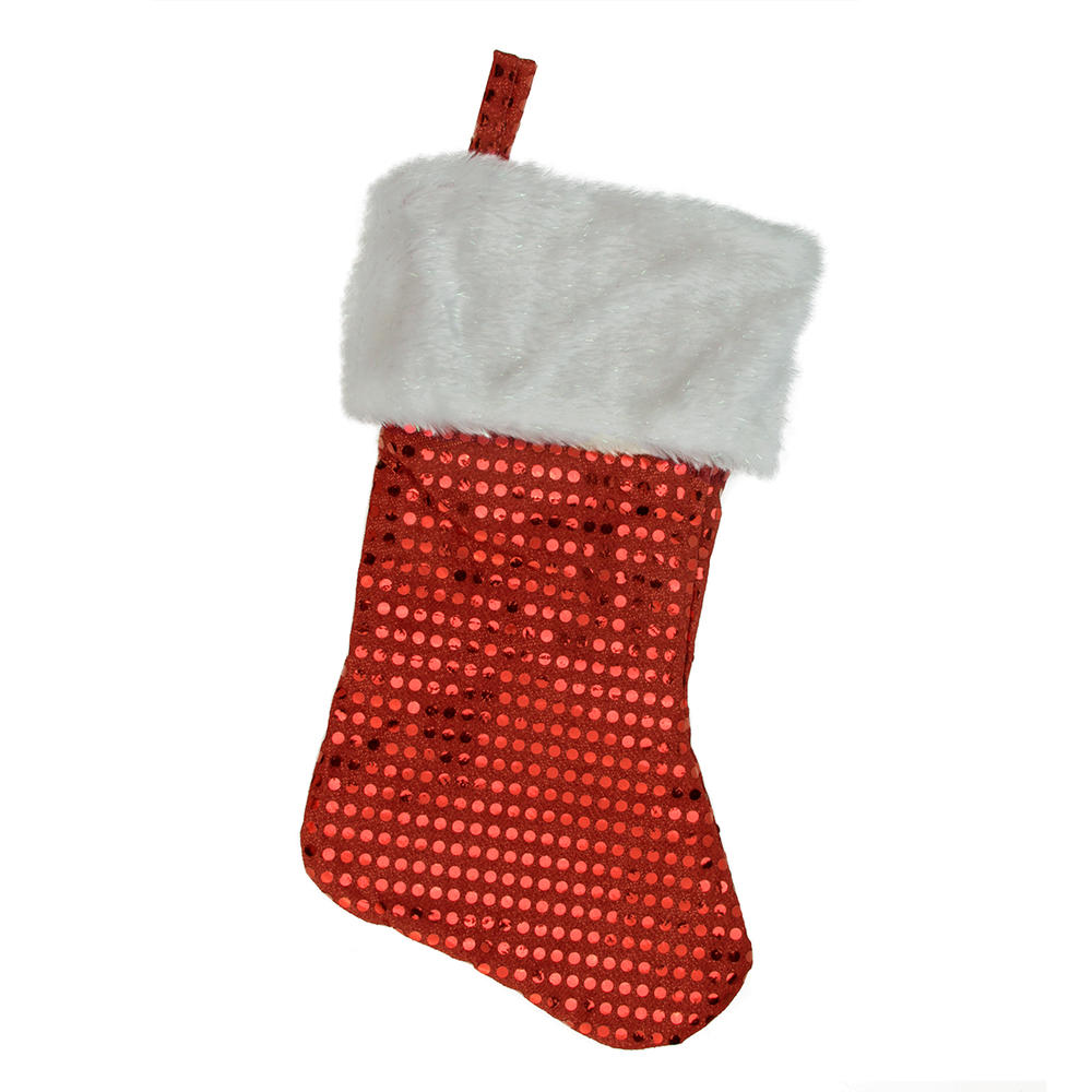 Northlight 18" Red and White Cuffed Disco Sequined Christmas Stocking