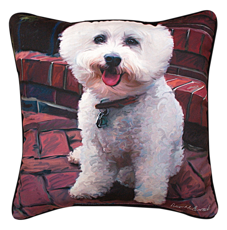 Woven Textile Company 18" White and Red Chic Bichon Outdoor Patio Square Throw Pillow
