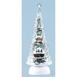 Roman 11.5" Pre-Lit Clear and White Icy LED Lighted Rotating Musical Christmas Tree Tabletop Decoration