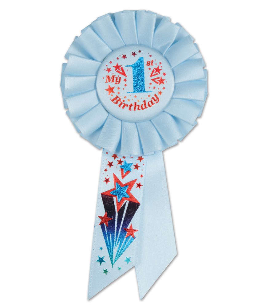 Beistle Pack of 6 Blue and Red "My 1st Birthday" Party Celebration Rosette Ribbons 6.5"