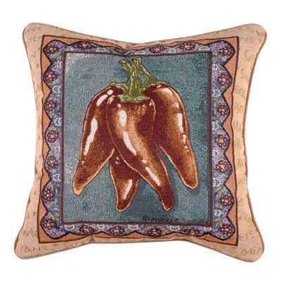 Simply Home 17" Brown and Blue Hot Red Pepper Tapestry Square Throw Pillow