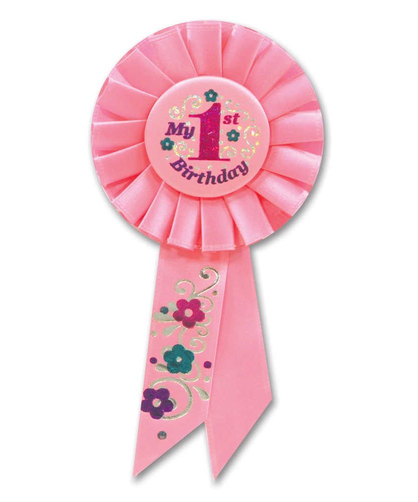 Beistle Pack of 6 Pink "My 1st Birthday" Party Celebration Rosette Ribbons 6.5"