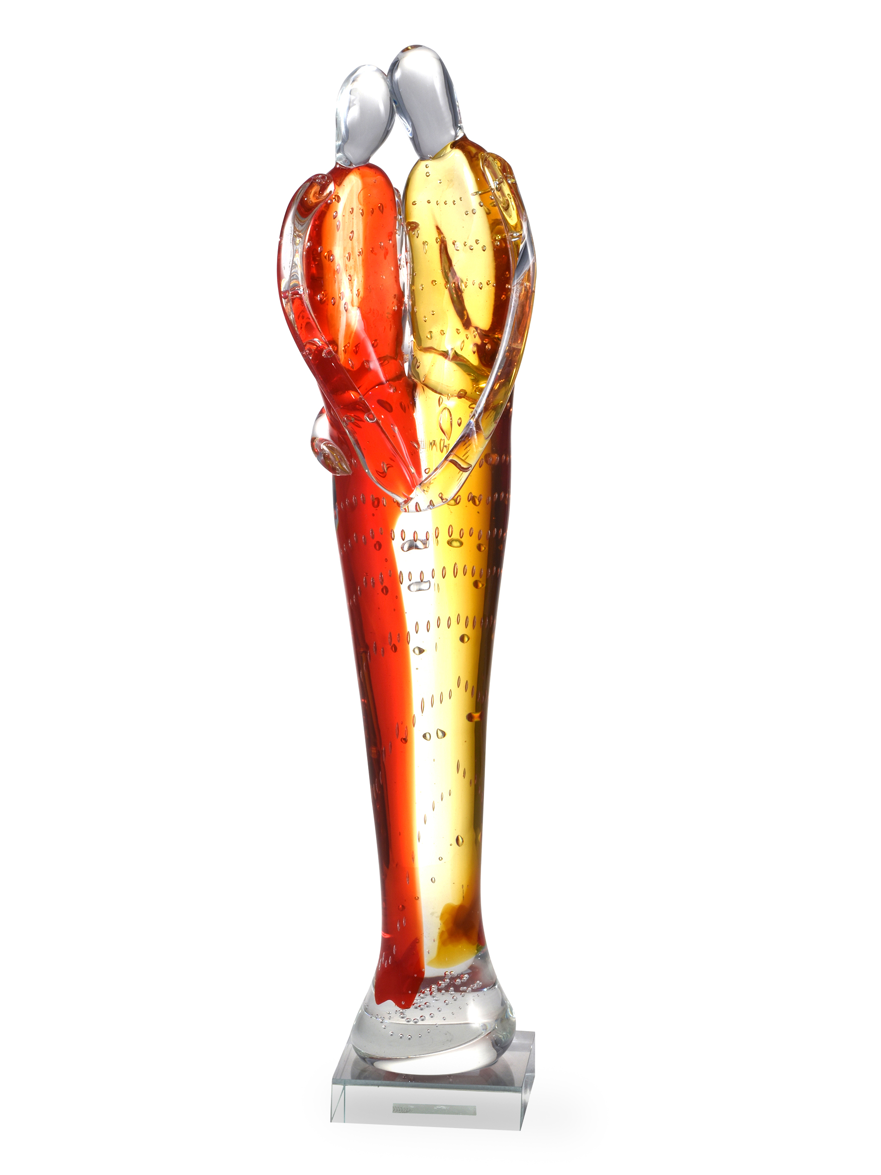 Art Glass Designs 17" Red and Yellow Embracing Couple Art Figurine