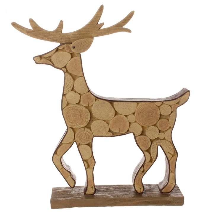 RAZ 18.75" Country Cabin Faux Wood Deer Decorative Christmas Table Top Figurine