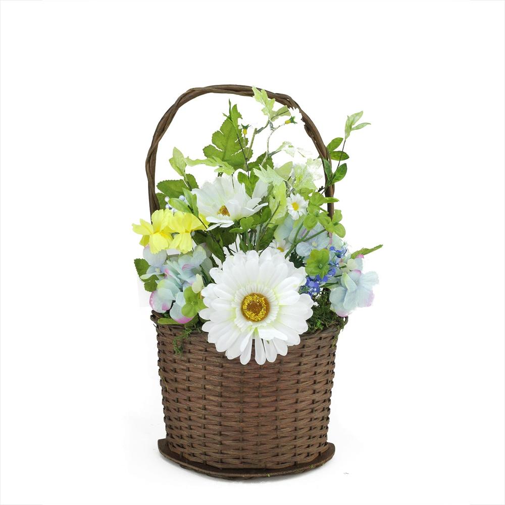 Darice 14.5" Blue and White Mixed Flower Artificial Spring Floral Arrangement with Basket