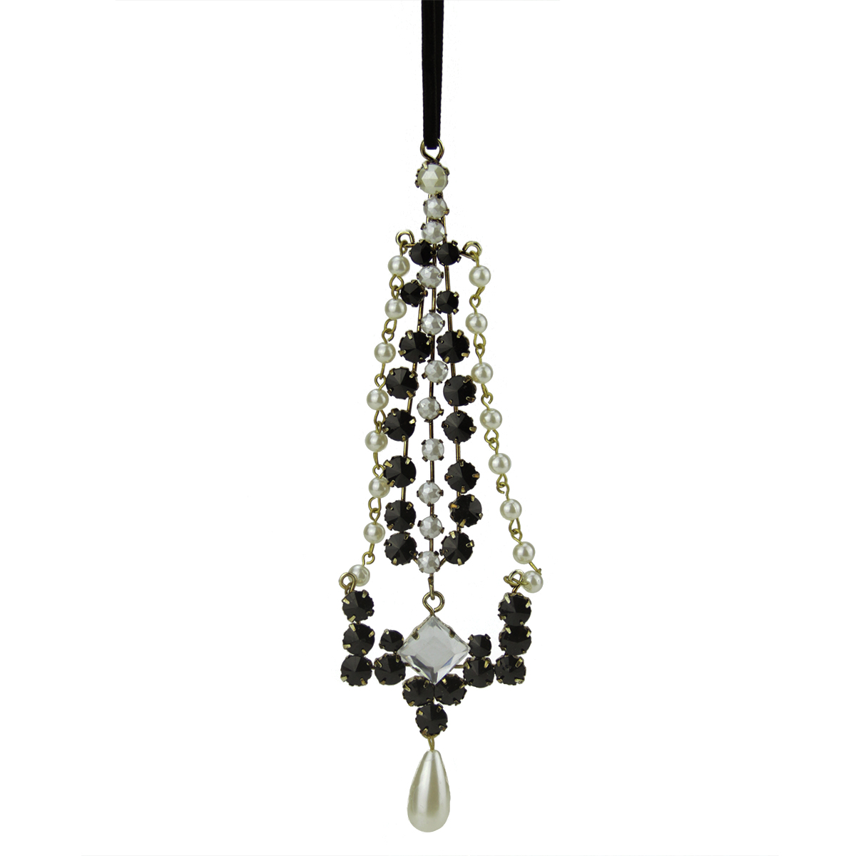 CC Christmas Decor 7" Black and White Artificial Pearl Dangle Christmas Pendant Ornament