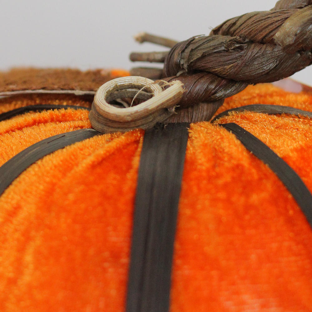 Melrose 12.5" Orange Autumn Fabric Pumpkin with Bamboo Ribs Tabletop Decoration