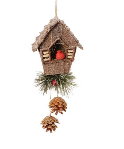 RAZ 7.5" In the Birches Birdhouse and Red Cardinal Christmas Ornament